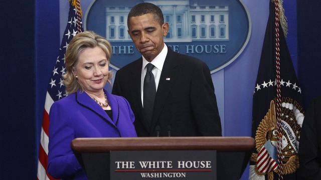 Secretary of State Clinton steps to the podium as President Obama introduces her to speak at the White House in Washington